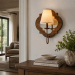 Cargar imagen en el visor de la Galería, Antique Wood Wall Sconce With Fabric Shade