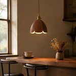 Cargar imagen en el visor de la Galería, Brown leather petal pendant light above a warm desk corner