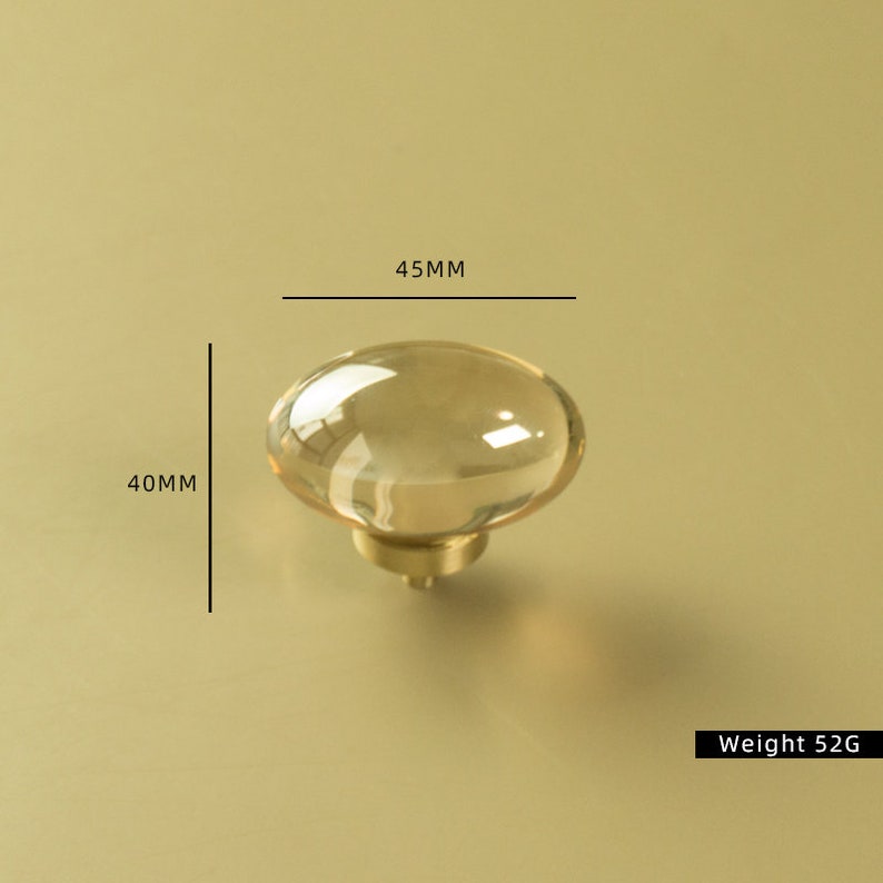Gold Dresser Knobs – Oval Knob & Brushed Brass Transparent Single Hole