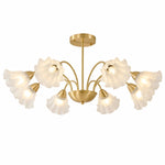 Załaduj obraz do przeglądarki galerii, Solid brass eight-arm floral glass chandelier on a white background