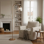 Afbeelding laden in galerijweergave, Brazara verstelbare vloerlamp met glazen kap – gebogen metalen steel voor woonruimtes