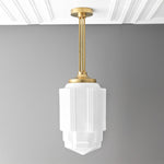 Load image into Gallery viewer, Geotower Glass Brass Pendant – Opal Globe Art Deco Hanging Light