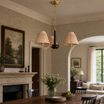 Cargar imagen en el visor de la Galería, Solmire Rustic Chandelier – Wooden Mental Frame with Fabric Shades for Living Room
