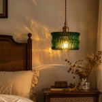 Cargar imagen en el visor de la Galería, Vintage Ripple Glass Pendant Light With Warm Brass Accent