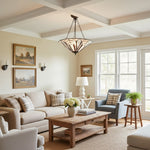 Afbeelding laden in galerijweergave, TF Astoria Decoratief Glas-in-Lood Semi Opbouwlamp – Art Deco Plafondarmatuur voor Entrees & Lounges