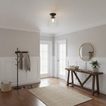 Cargar imagen en el visor de la galería, Luz de techo cromada estriada Ravion con pantalla de vidrio industrial - Sala de estar