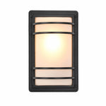 Załaduj obraz do przeglądarki galerii, Black outdoor wall light with white glass shade turned on