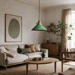 Cargar imagen en el visor de la Galería, Green ceramic pendant light in a warm seating area