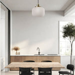 Load image into Gallery viewer, Pelviona Modern Ribbed Glass Pendant - Frosted & Brass Ceiling Light Add Timeless Charm to Your Space