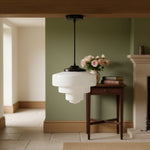 Load image into Gallery viewer, Geotower Glass Brass Pendant Light – Art Deco Opal Globe Ceiling Fixture