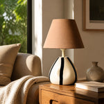 Load image into Gallery viewer, Sculptural Striped Ceramic Table Lamp with Fabric Shade