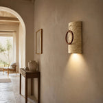 Załaduj obraz do przeglądarki galerii, Travertine wood ring wall sconce detail