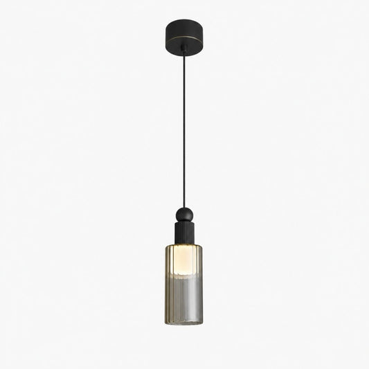 Single natural copper mini pendant by a kitchen window