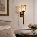 Cargar imagen en el visor de la Galería, Brass amber glass wall sconce styled beside a bed