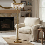 Afbeelding laden in galerijweergave, Beveline 3-licht ronde vloerlamp - facetrand glazen kapjes klassieke metalen afwerking voor woonkamers