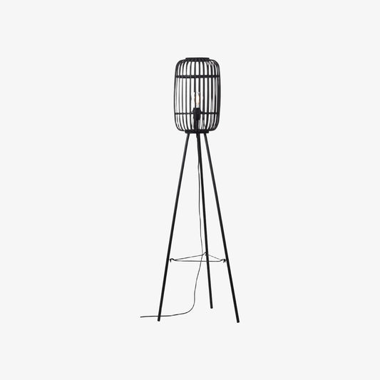 Lámpara de Piso Tejida Natural Yumeko – Lámpara de Pie Moderna Escandinava con Pantalla de Bambú para Dormitorios o Salas