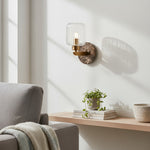 Cargar imagen en el visor de la Galería, Lámpara de Pared Moderna de Mármol Korlisse - Latón Vintage y Acento de Vidrio Transparente para Sala de Estar y Pasillo