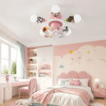 Cargar imagen en el visor de la Galería, Pink kids animal ceiling fan light in a child bedroom