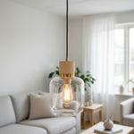 Afbeelding laden in galerijweergave, Korlisse natuurlijke steen en glazen hanglamp – stijlvolle lamp voor lounge of woonkamer
