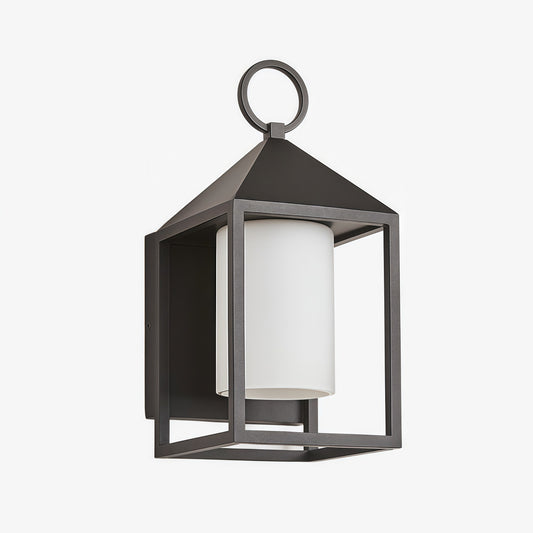 Allora Black Outdoor Wall Lamp with White Glass Shade