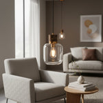 Afbeelding laden in galerijweergave, Korlisse natuurlijke steen en glazen hanglamp – stijlvolle lamp voor lounge of woonkamer