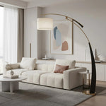 Bild in die Galerieansicht laden, AstraLoop Moderne Bogen-Stehlampe mit Stoffschirm – Elegantes Schlankes Gebogenes Metall-Design für Innenräume