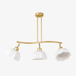 Załaduj obraz do przeglądarki galerii, Three-light chandelier with white glass shades and a gold metal frame