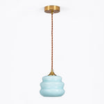 Cargar imagen en el visor de la Galería, Blue ribbed glass pendant light full view
