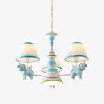 Cargar imagen en el visor de la Galería, Blue kids room chandelier with three fabric shades