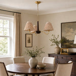 Cargar imagen en el visor de la Galería, Solmire Rustic Chandelier – Wooden Mental Frame with Fabric Shades for Living Room