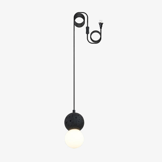 Hanglamp met stekker, structuursteen en glas, met decoratief snoer