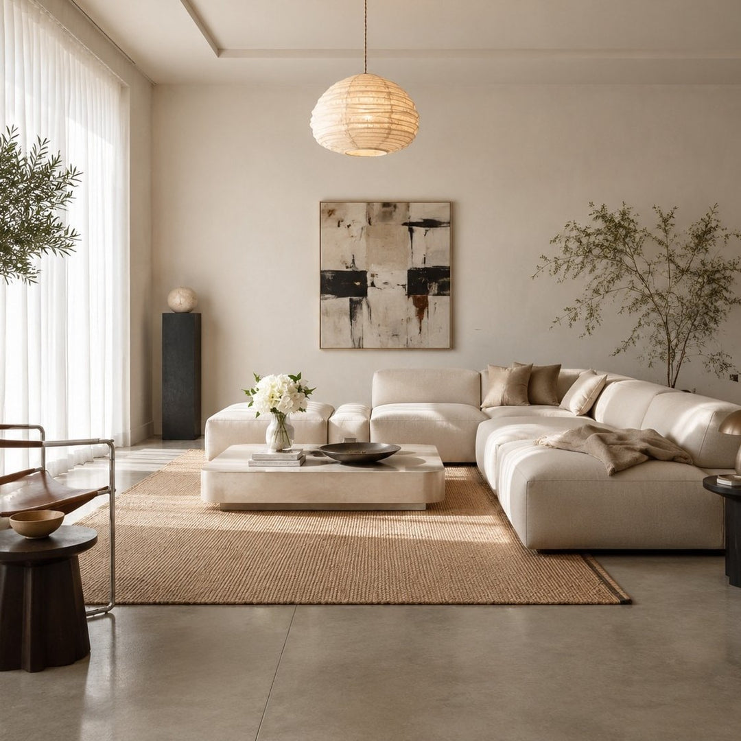 Lampa wisząca z naturalnego lnu w stylu wabi-sabi