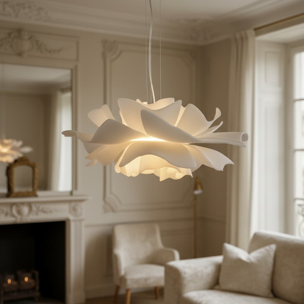 Blossenari Noordse Bloem Design Hanglamp – Sculpturale Bloemvormige Plafondlamp voor Woonkamer N34