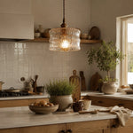 Cargar imagen en el visor de la Galería, Vintage Ripple Glass Pendant Light With Warm Brass Accent
