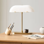 Load image into Gallery viewer, Ferosa Boat-Shaped Lampshade Table Lamp – Vintage Bronze Finish with Milk Glass Shade
