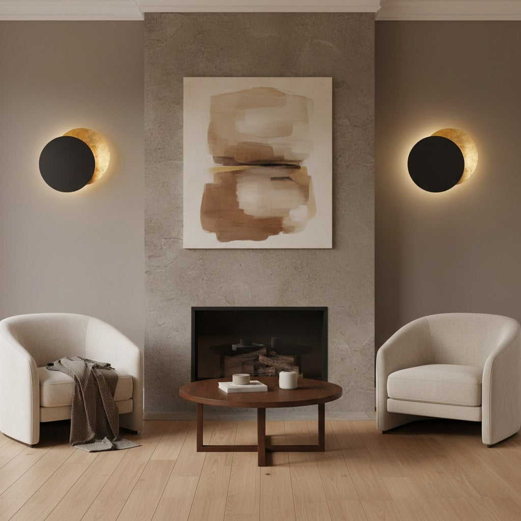 Discola schijf wandlamp – modern koperen halo ontwerp met ronde kap voor woonkamer of slaapkamer N20