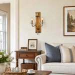 Cargar imagen en el visor de la Galería, Vintage brass crystal double wall sconce installed beside a sofa