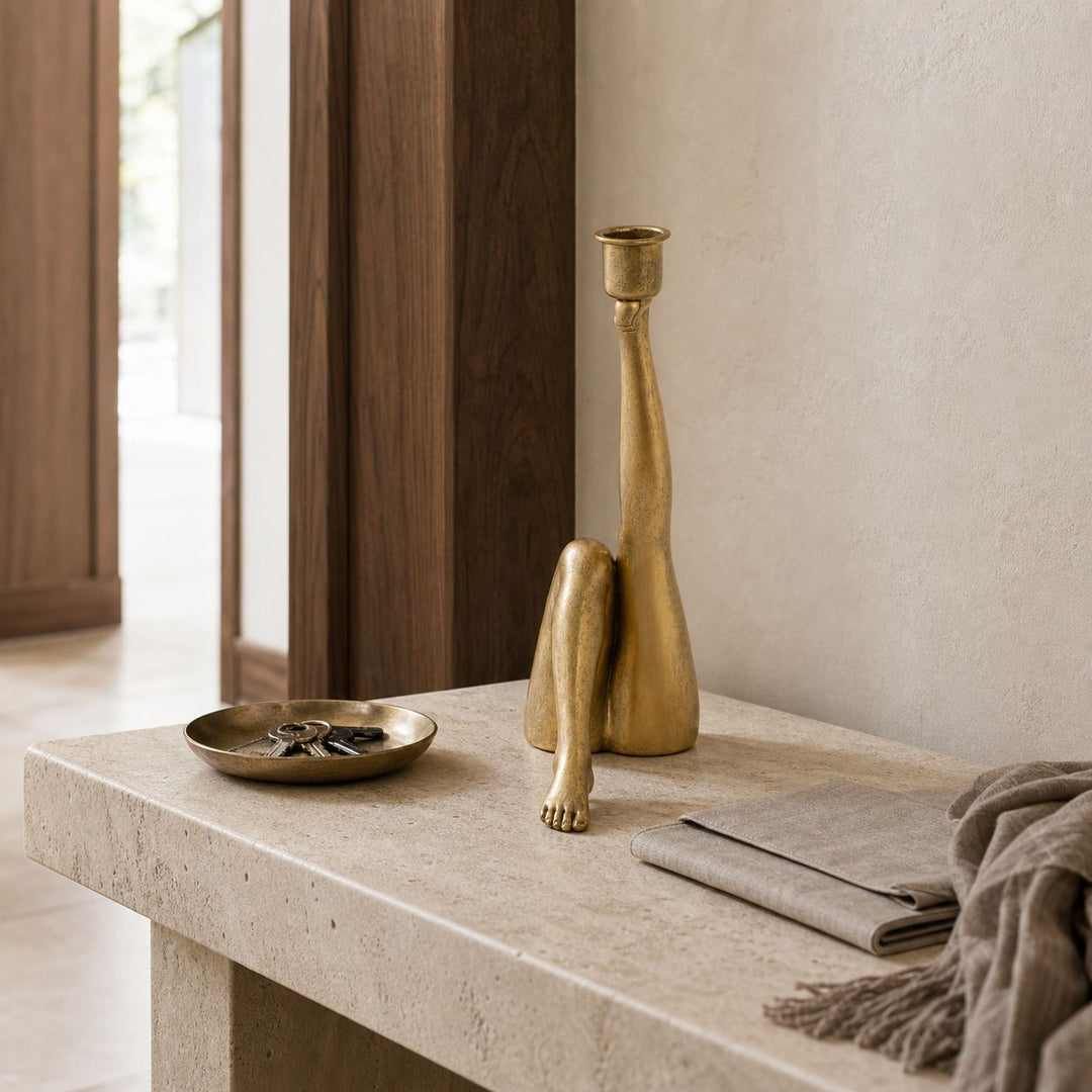 Kickra Modern Designer Candle Holder – Gold Leg-Inspired Sculptural Base for Living Room and Dining Base U22