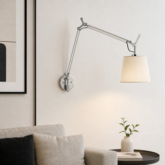 Lámpara de pared con brazo ajustable Lunavera moderna con pantalla de concha Capiz o tela para dormitorio  