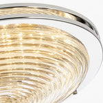 Cargar imagen en el visor de la Galería, Close view of rippled glass shade and chrome rim on the ceiling light