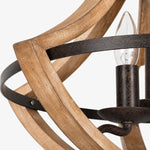Afbeelding laden in galerijweergave, Distressed wood and rust-finished metal chandelier detail