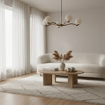 Carica immagine nel visualizzatore della Galleria, Lampadario Contemporaneo Shella a Cinque Sfere – Lampada a Sospensione in Legno, Metallo e Vetro per Camera da Letto o Sala da Pranzo