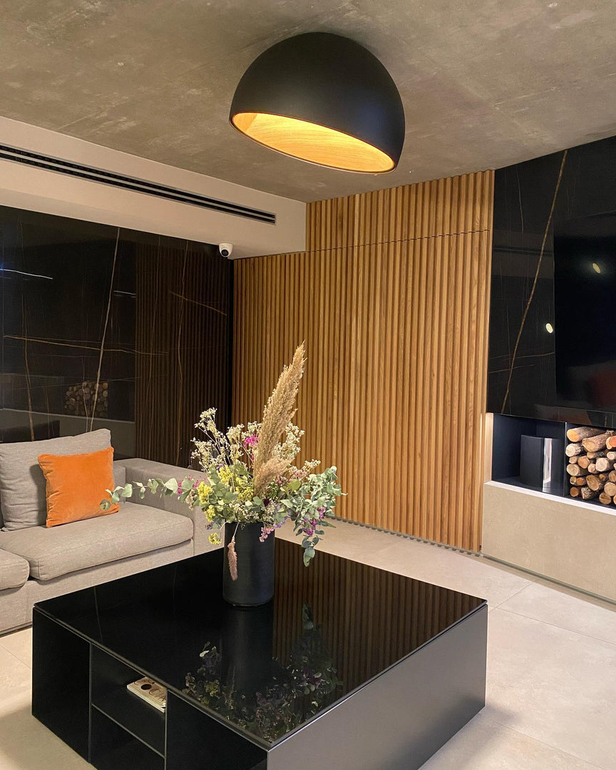 Lampe Plafonnier Duo – Luminaire Moderne en Bois Grain et Métal à Montage Affleurant pour Salon et Chambre