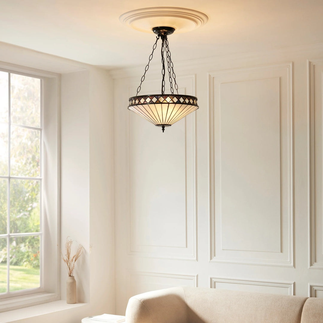 Suspension réglable TF Fargo avec abat-jour inversé inspiré du vitrail pour îlot et salle à manger