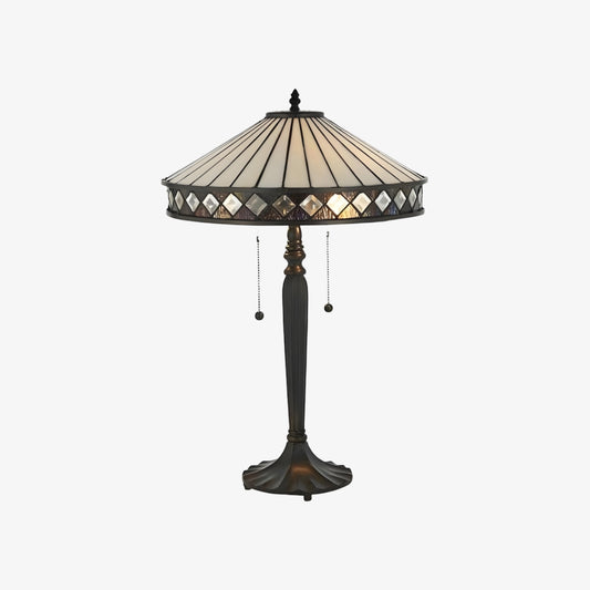 Lámpara TF Fargo Geométrica Estilo Tiffany — Iluminación de Acento en Vidrio Ámbar y Crema para Dormitorio o Estudio
