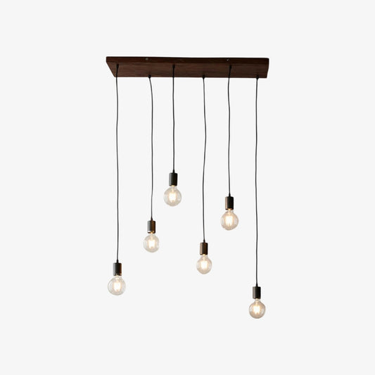 Lámpara Colgante Lineal Vornix de 6 Luces - Lámpara Industrial Moderna de Viga de Madera para Isla de Cocina y Comedor