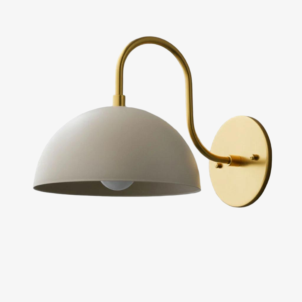 Curva Metal  Industrial Wall Sconce - Curved Brass Arm - Hammered Dome Light Fixture