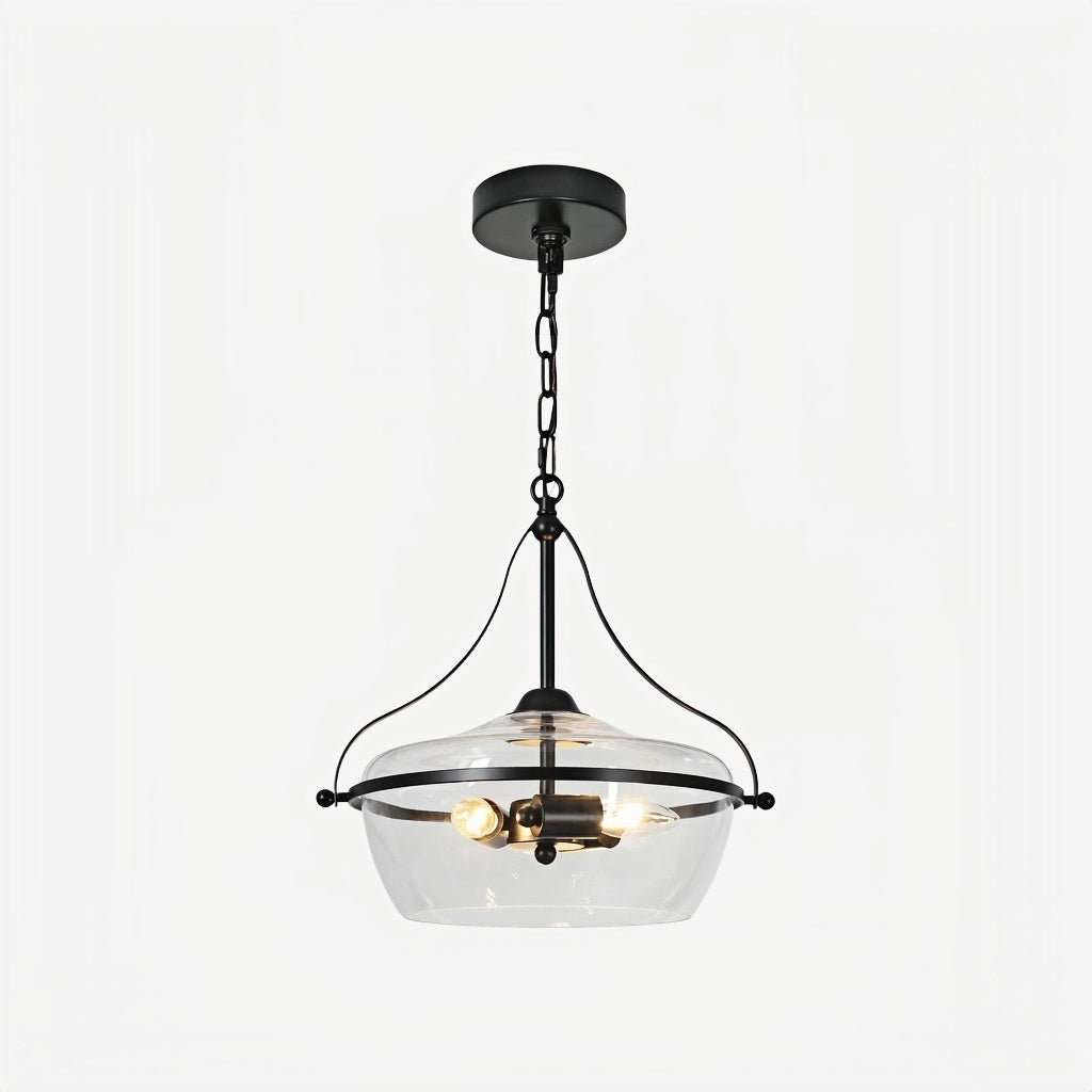 Lirra Glass Pendant Light – Mid‑Century Modern Metal Frame for Kitchen and Living Room