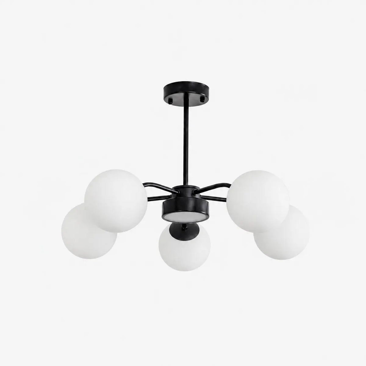 Modern milk glass chandelier with 5 lights in Black