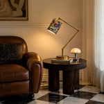 Cargar imagen en el visor de la Galería, Adjustable Brass-Tone Floral Fabric Table Lamp